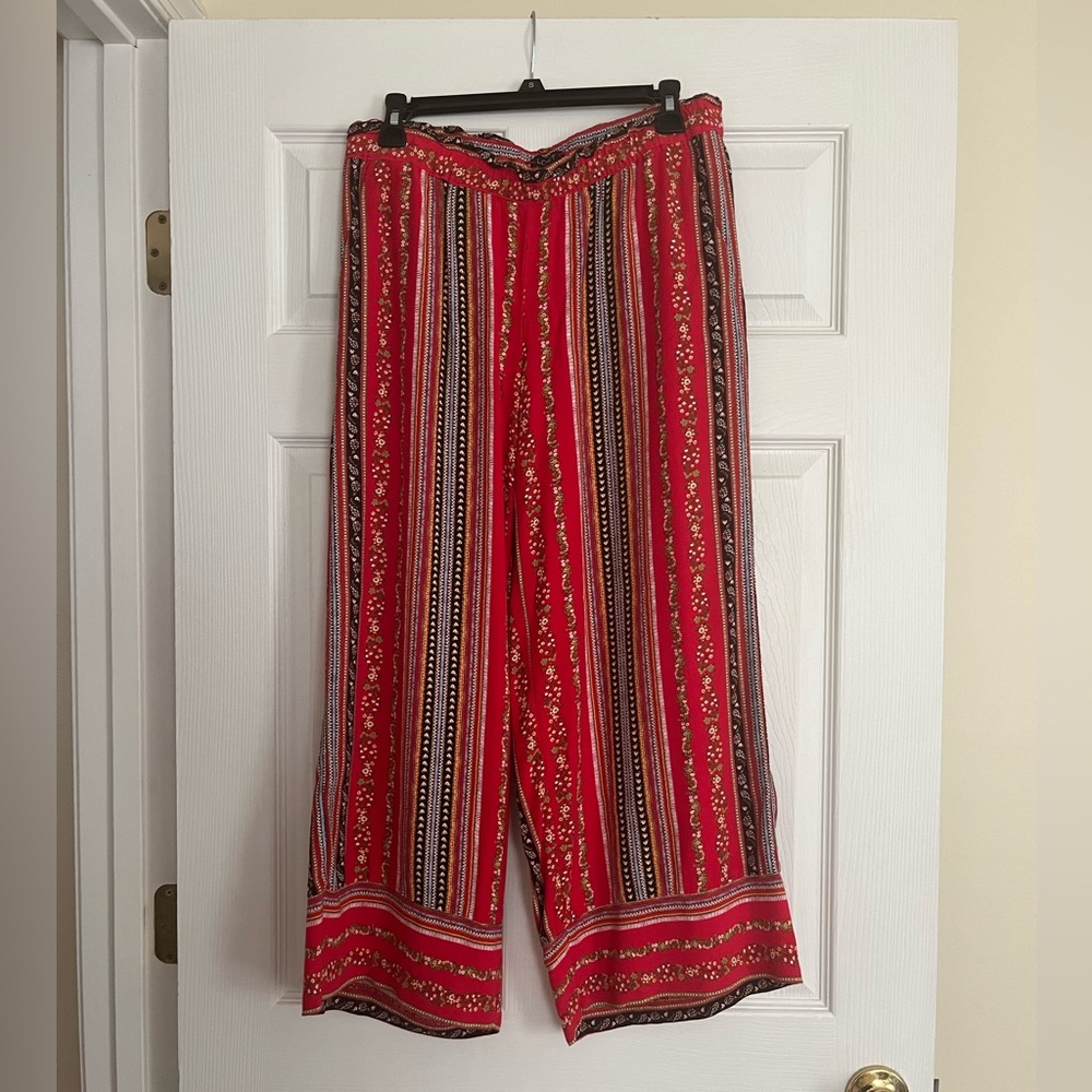 Women's Red Striped Wide-Leg Pants